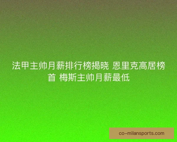 法甲主帅月薪排行榜揭晓 恩里克高居榜首 梅斯主帅月薪最低